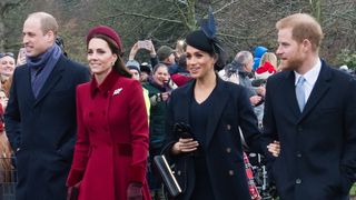 Prince William, Catherine, Princess of Wales, Meghan, Duchess of Sussex and Prince Harry, Duke of Sussex attend Christmas Day Church service