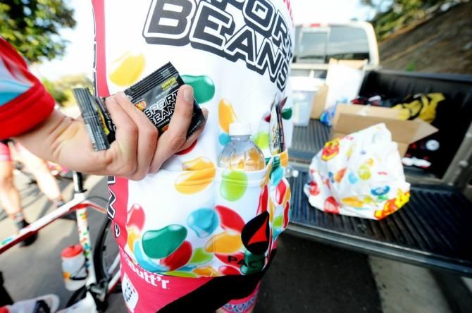 The Jelly Belly riders take full advantage of their sponsor's products
