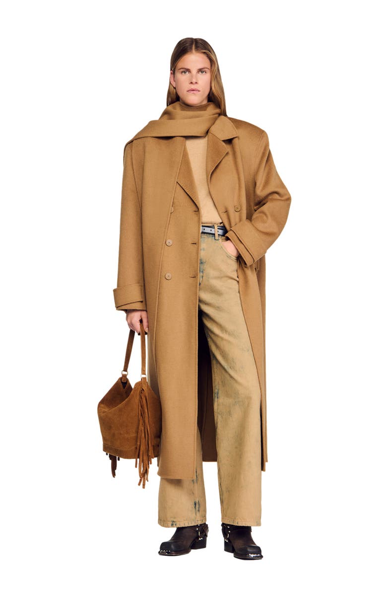 Oversized Wool Coat With Removable Scarf