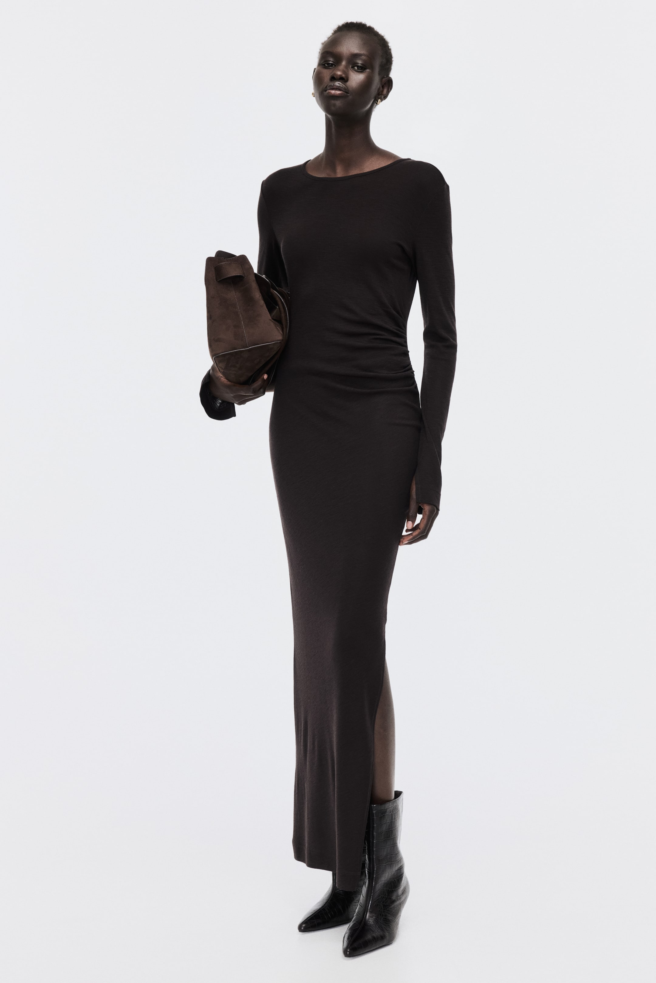 Long Wool Dress - Dark Brown