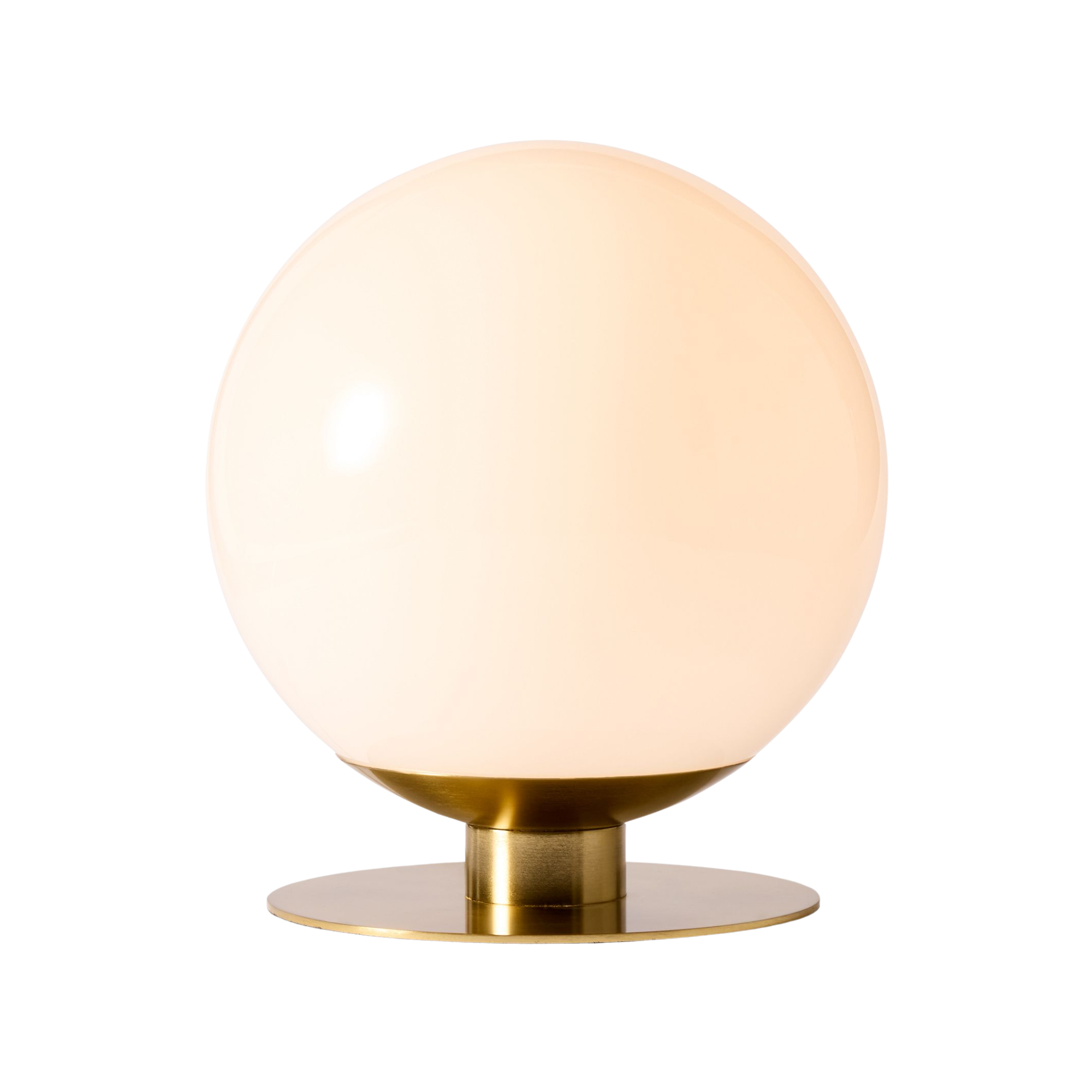 a globe-like table lamp with a gold base