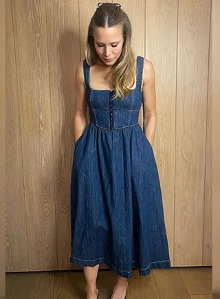 Kristen Bell wearing Reformation Tagliatelle dress