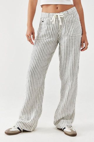 Bdg, White Pinstripe Five-Pocket Linen Pants