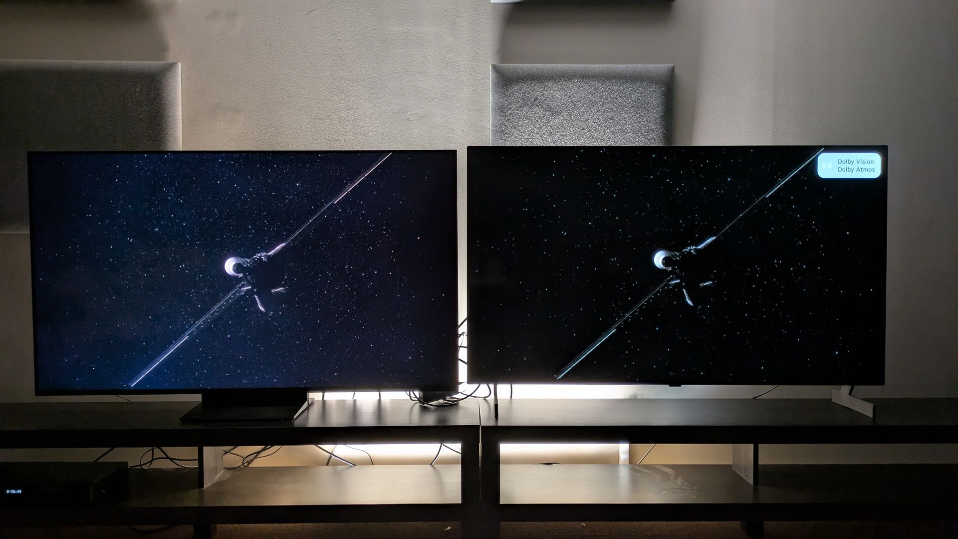 TCL C7L (left) vs LG B6E (right) with shot of Hail Mary ship in space from project Hail mary