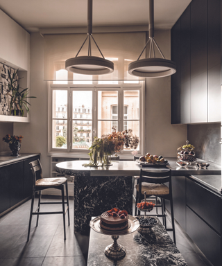 modern kitchen with black veined marble