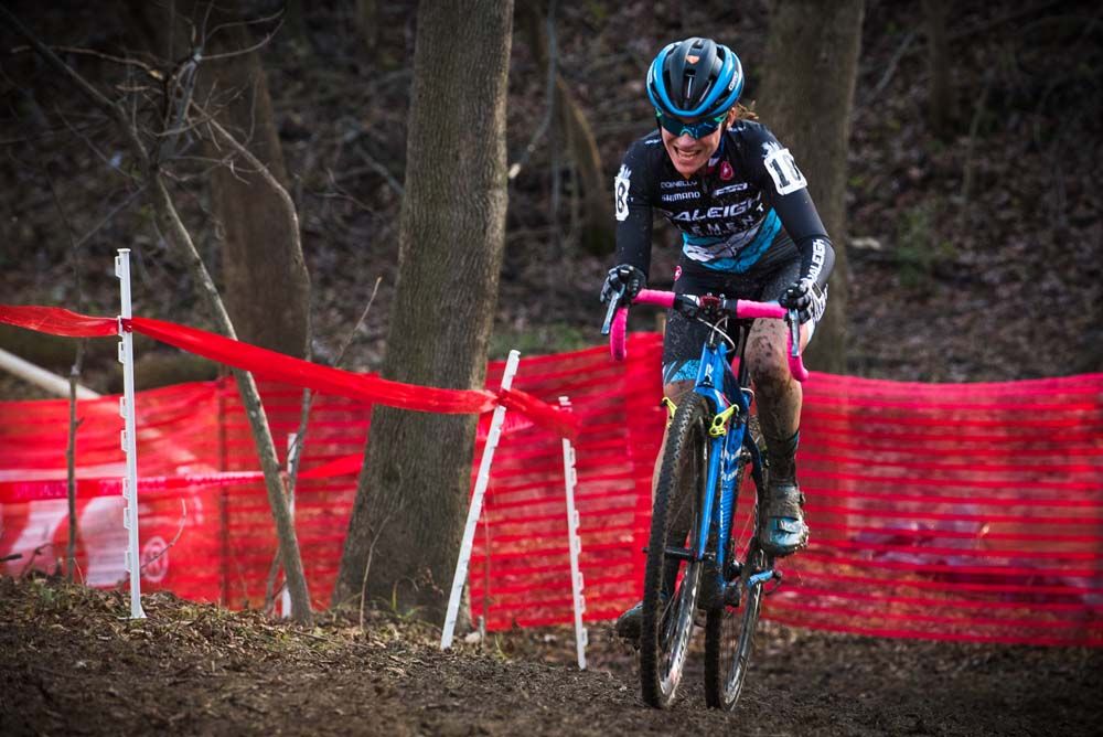 Caroline Mani (Raleigh Clement) makes her way through the wooded section of the course