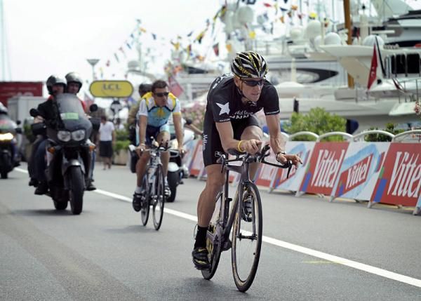Lance Armstrong (Astana) trains on the time trial course in Monaco.