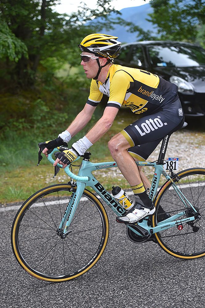 Steven Kruijswijk (LottoNL-Jumbo) attacked his breakaway companions on the summit finish