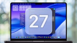macOS 27 logo shown on a MacBook Pro 16