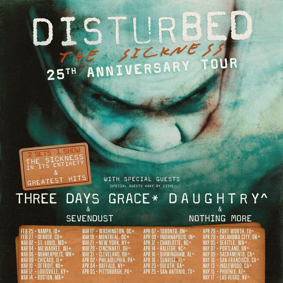 Disturbed announce The Sickness 25th anniversary tour, playing the nu ...