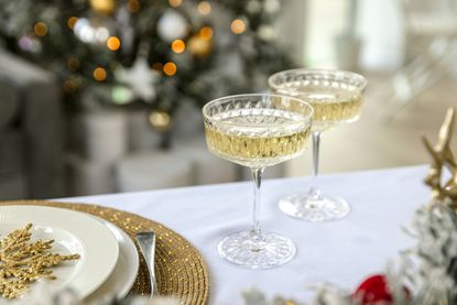 Christmas table with champagne coupe