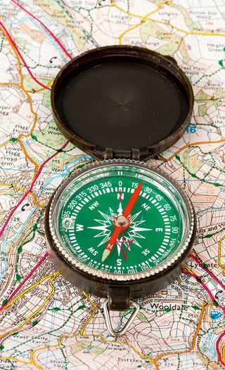 Compass on an Ordnance Survey map, UK