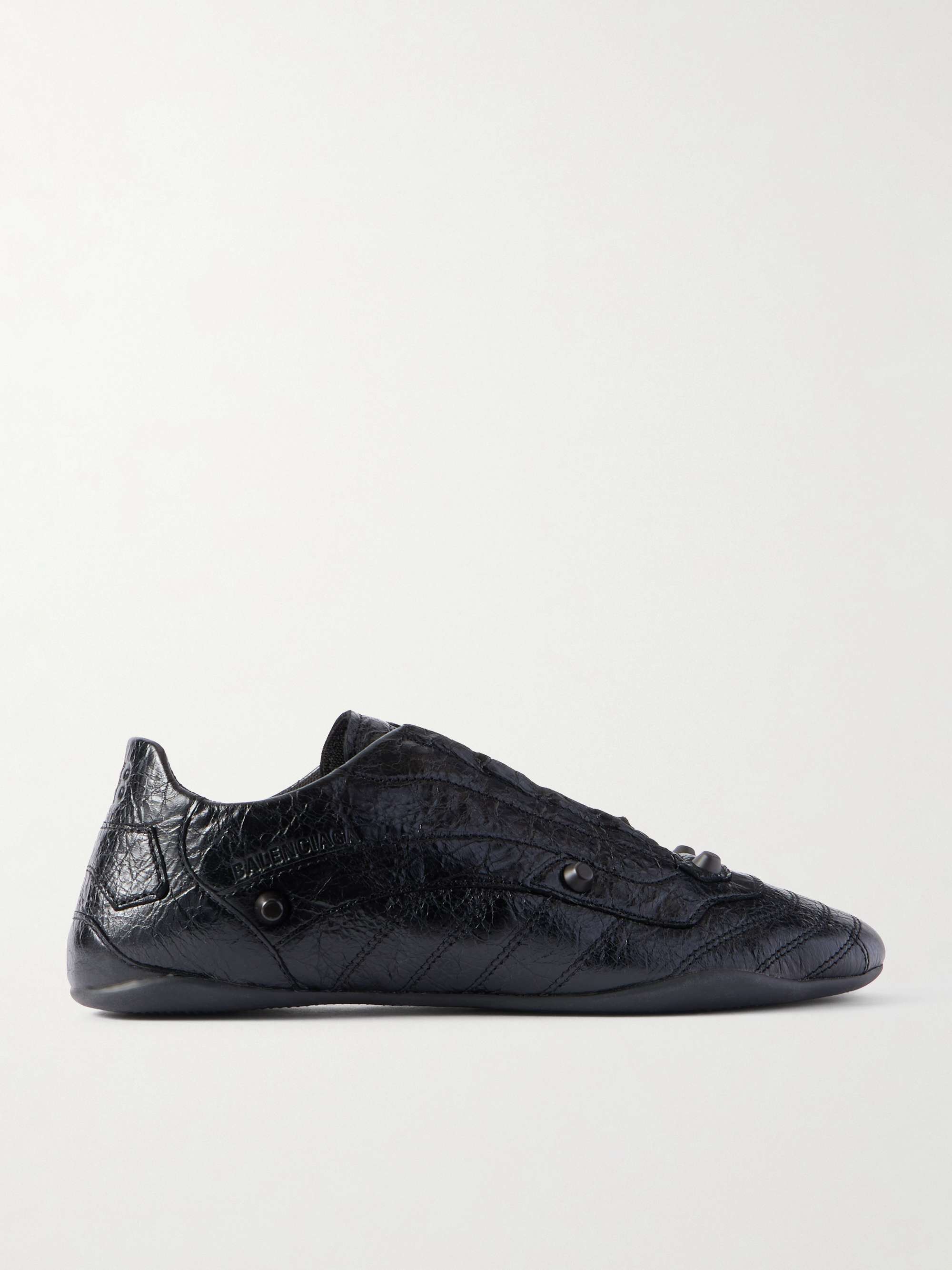 City Studded Crinkled-Leather Sneakers