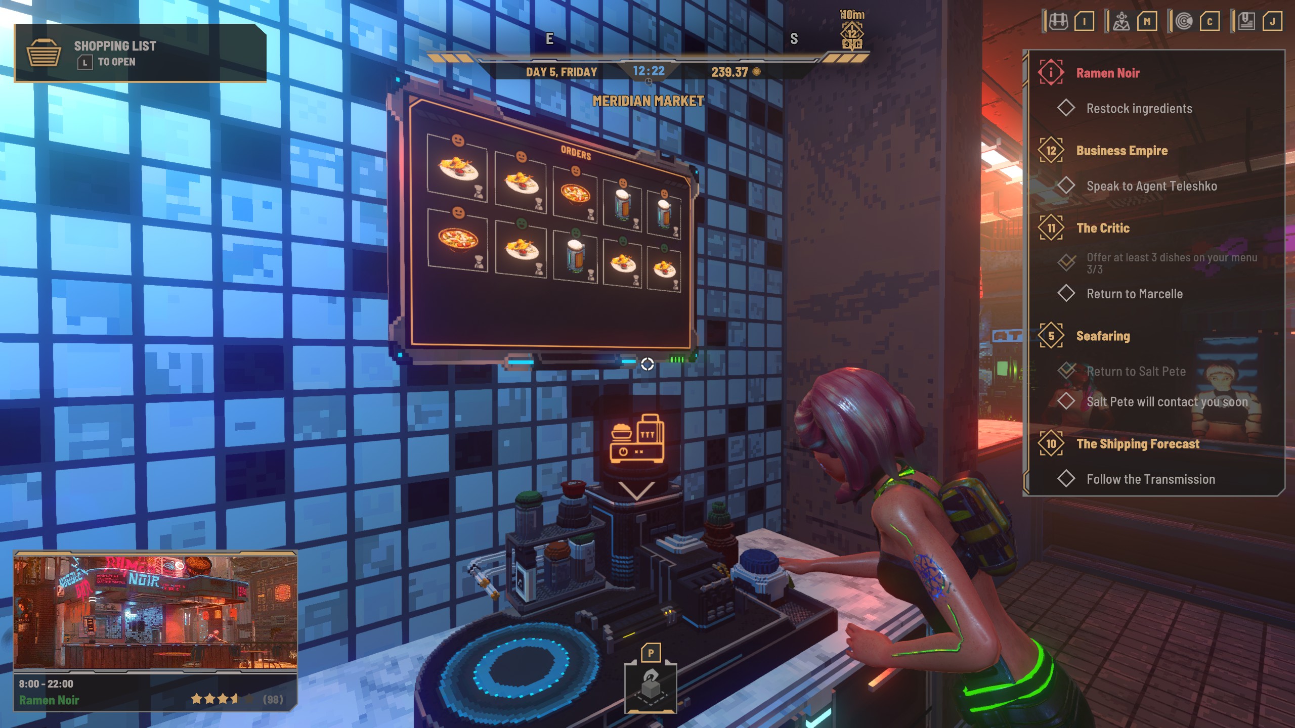 Nivalis Nights - A food processor with several orders waiting to be made on a screen
