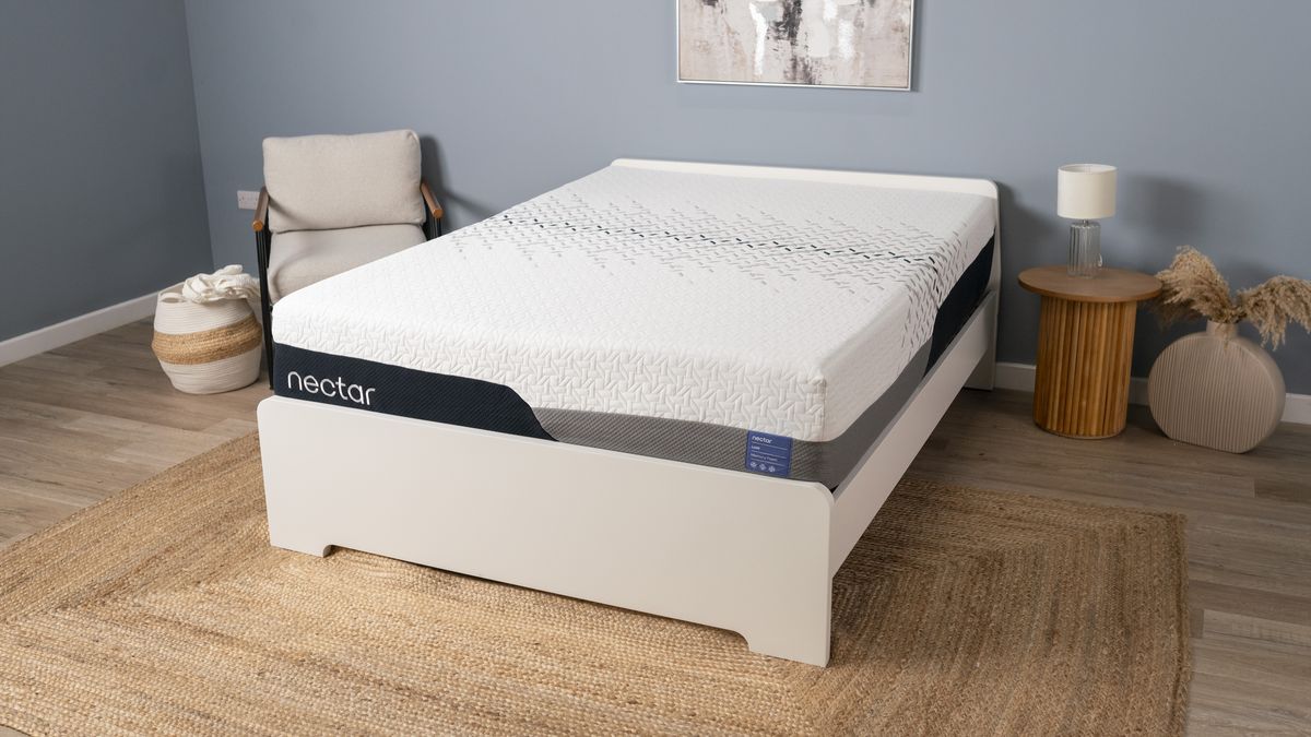 The Nectar Luxe Memory Foam mattress on a bed frame in the Tom's Guide studio