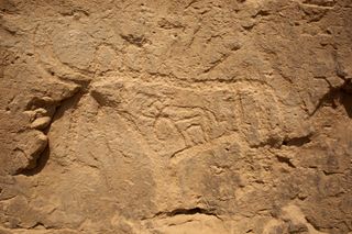 In this rock carving, a little elephant is shown inside an adult elephant, an indication that the animal is pregnant. It was carved sometime between 4000 B.C. and 3500 B.C.