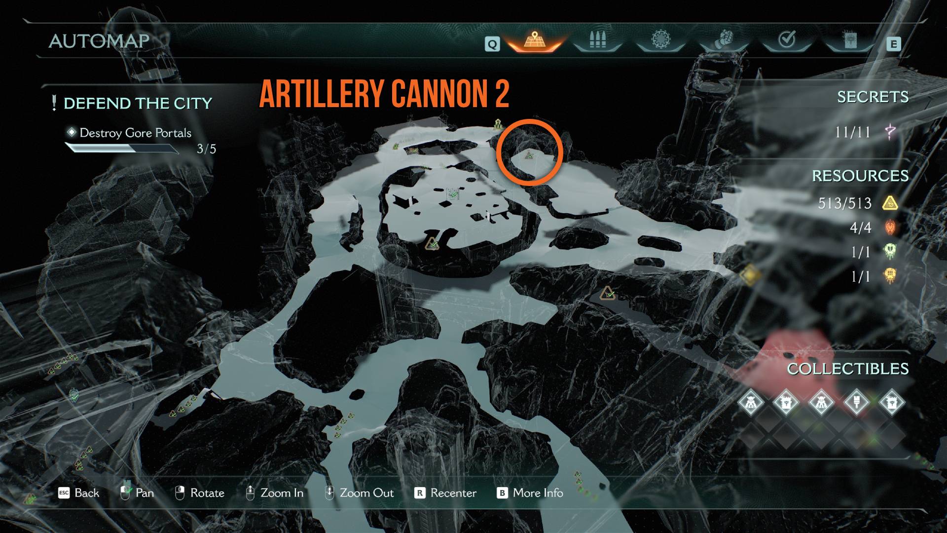 Doom The Dark Ages artillery cannon 2 in Siege - Part 1 marked on map