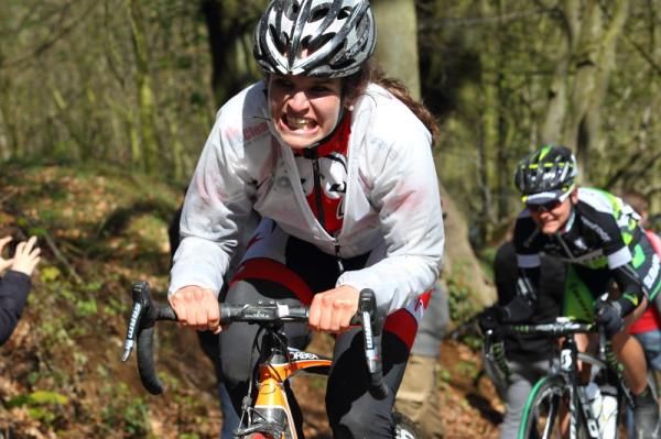 The pain of the cobbled climb - Joelle Numainville (Canada)