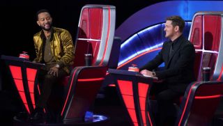 John Legend and Michael Buble are shown on Season 27 of The Voice.