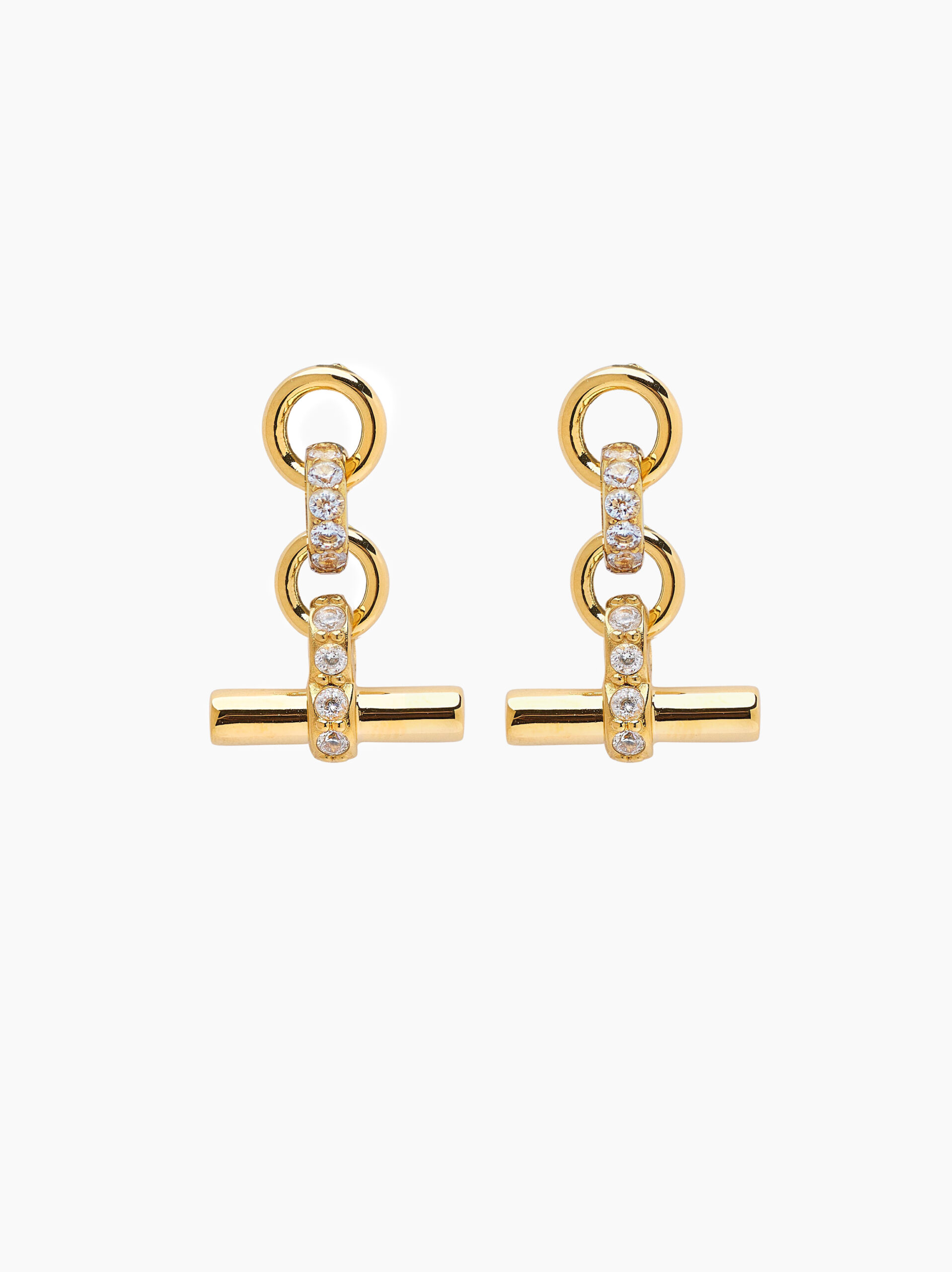 Jewelled Gold T-Bar Drop Earrings - Tilly Sveaas Jewellery