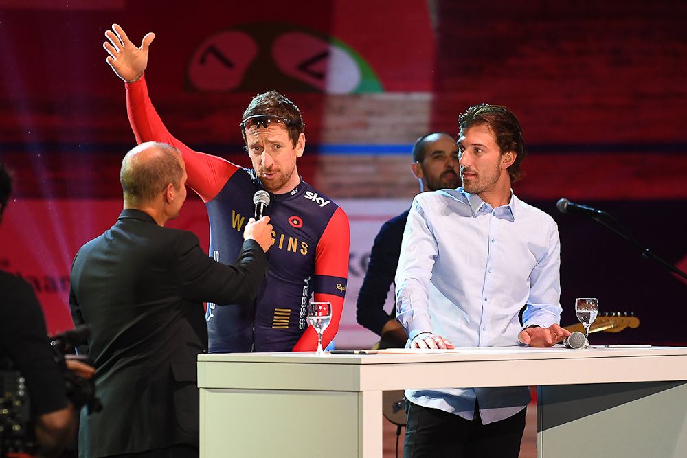 Bradley Wiggins addresses the crowd at the Ciao Fabian event