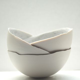 Product image of Stoneware Parian porcelain bowl in mushroom color with mat interior and crystals
