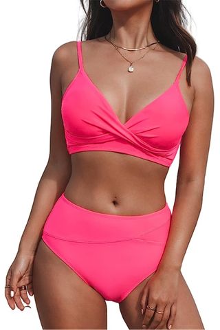 CUPSHE High Waisted V Neck Twist Front Bathing Suit
