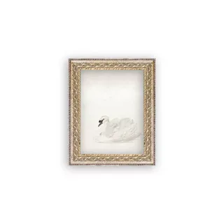 Petal Lane 8 inch x10 inch Swan Wall Art: Vintage Style, Gold Frame, Mixed Media, Animal Subject