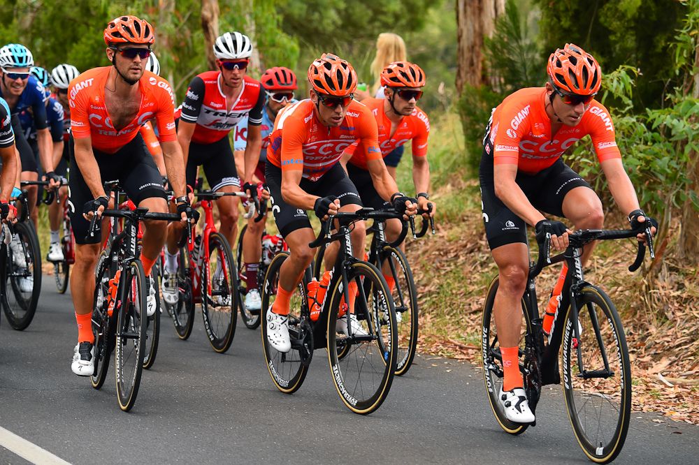 CCC team chase during stage 3 at the Tour Down under