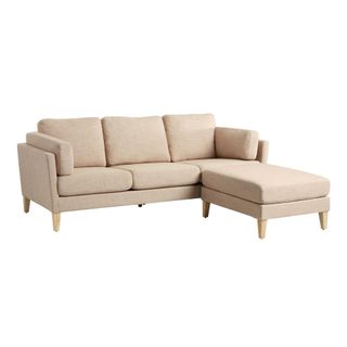 Sectional sofa with oatmeal woven fabric on white background