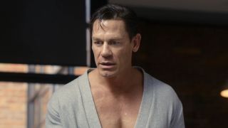 John Cena in bathrobe in Ricky Stanicky