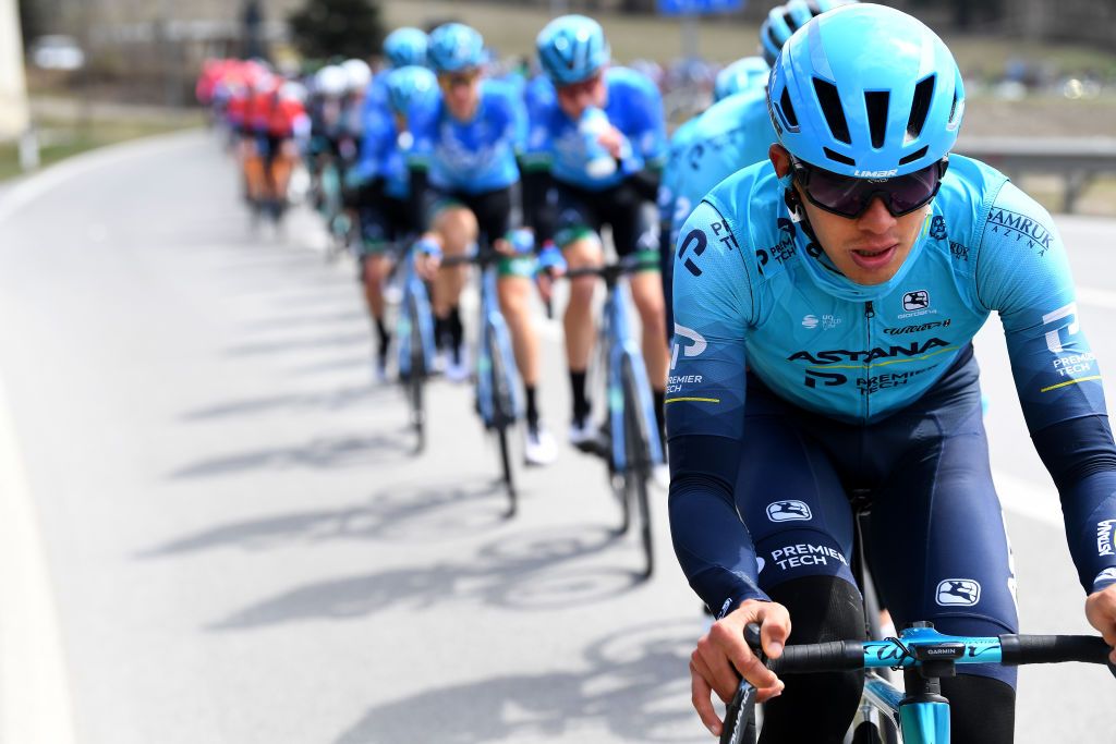 INNSBRUCK AUSTRIA APRIL 19 Harold Tejada Canacue of Colombia and Team Astana Premier Tech during the 44th Tour of the Alps 2021 Stage 1 a 1406km stage from Brixen to Innsbruck TourofTheAlps TouroftheAlps on April 19 2021 in Innsbruck Austria Photo by Tim de WaeleGetty Images