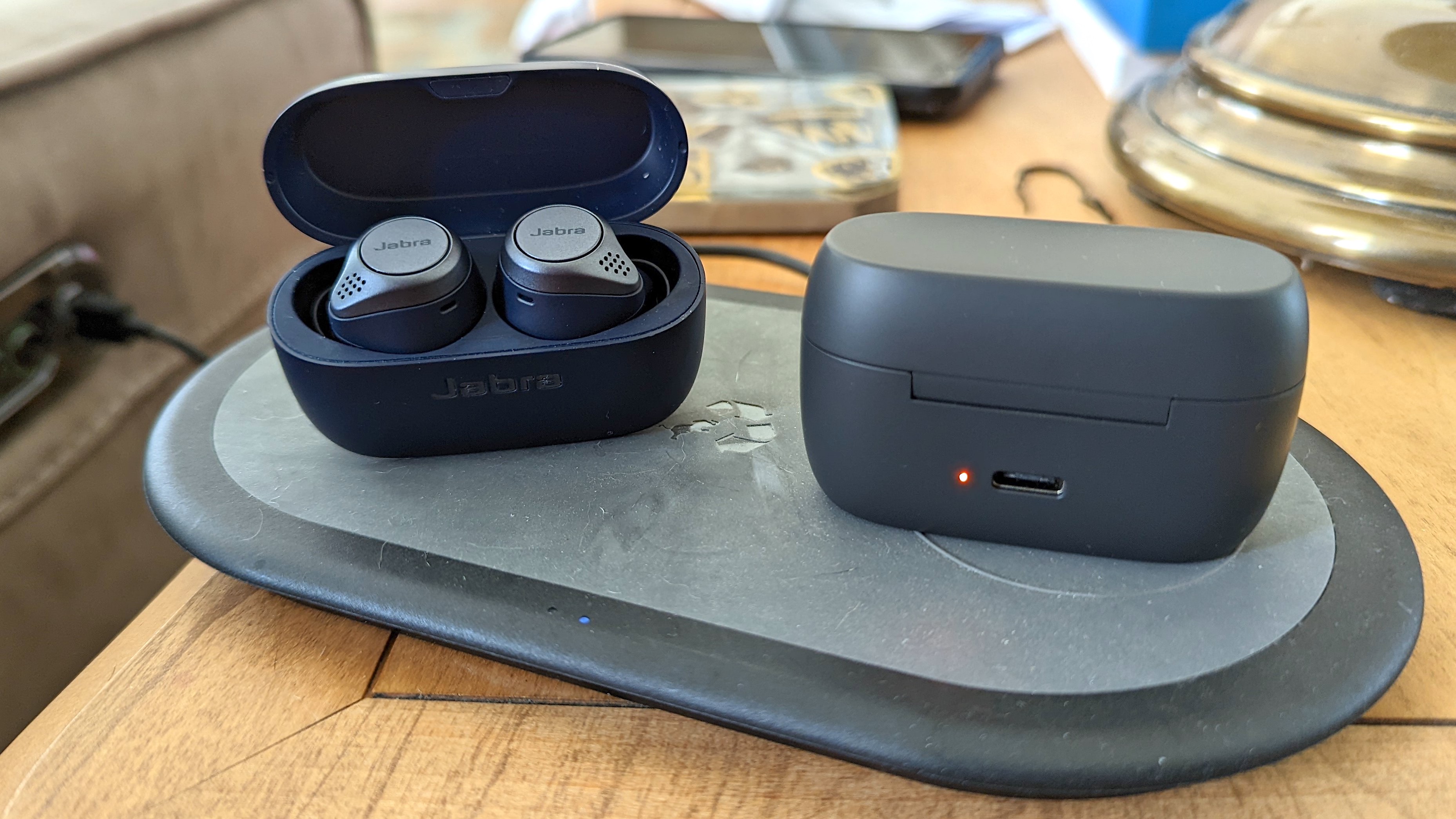 The Jabra Elite Active 75t charging case being charged wirelessly