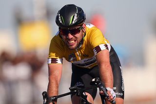 Mark Cavendish (Dimension Data) wears the golden leader's jersey at the Tour of Qatar