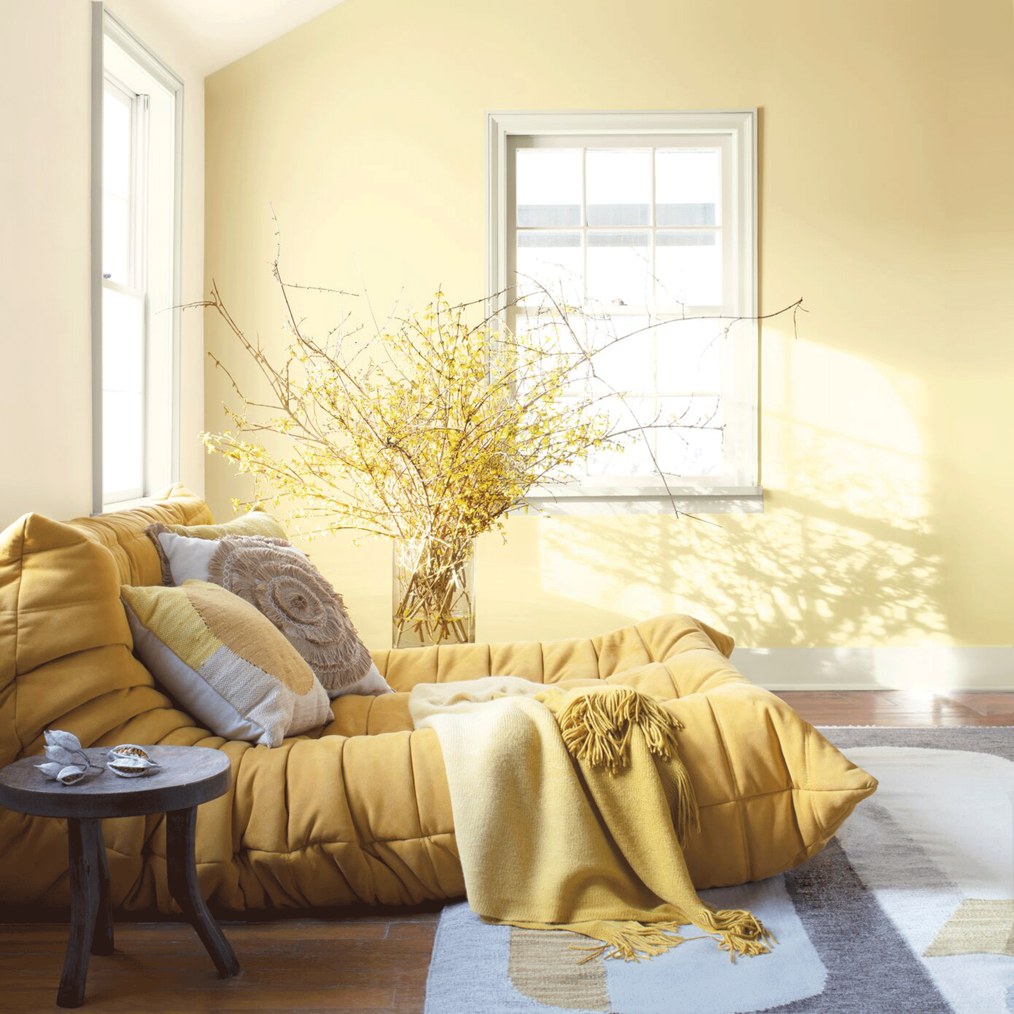 yellow lounge with sofa