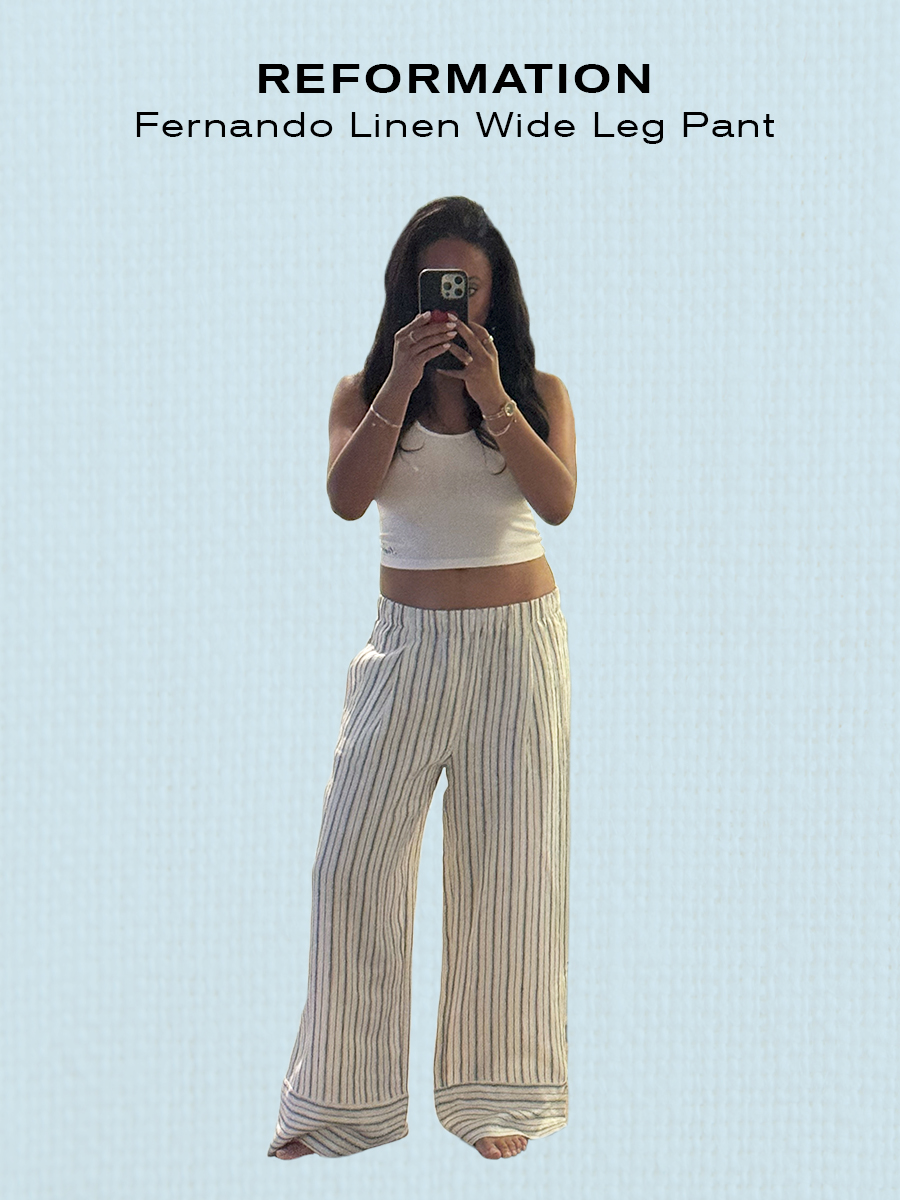 sierra mayhew in linen pants.