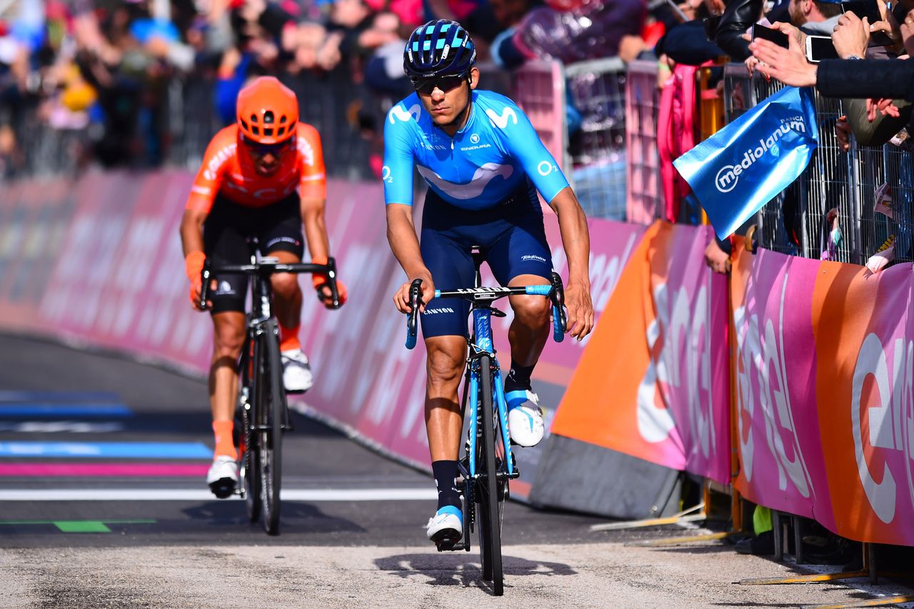 Andrey Amador (Movistar) crosses the line after a day in the break