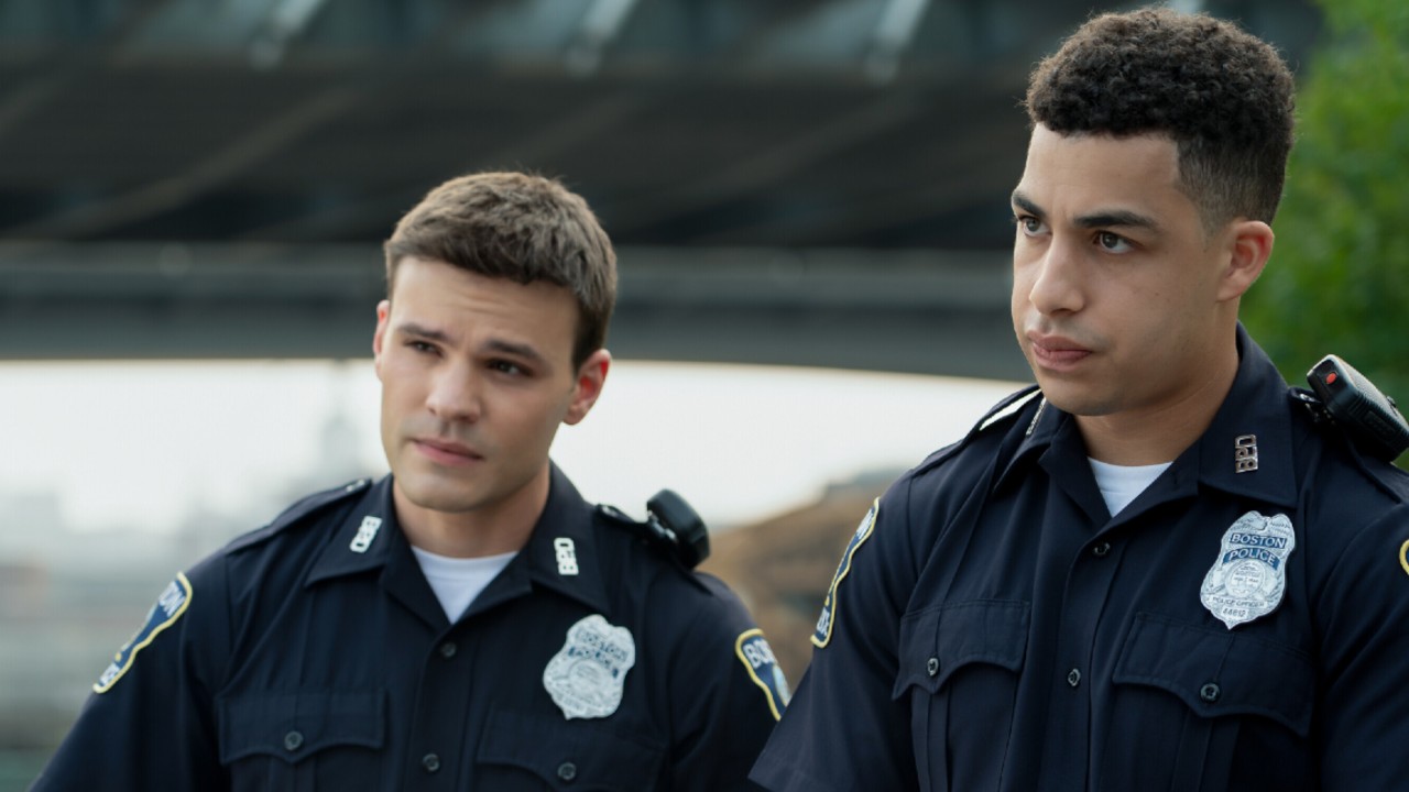 Sean and Jonah talking to a witness on Boston Blue.