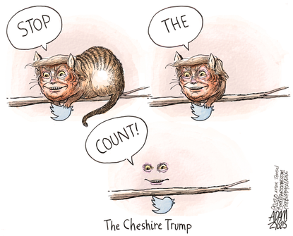 Political Cartoon U.S. Trump vote count cheshire cat