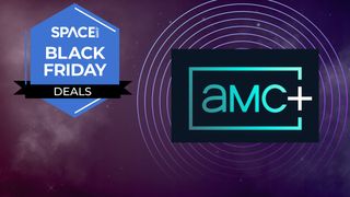 An AMC+ logo, against a space background, next to a Space Black Friday Deals logo. 