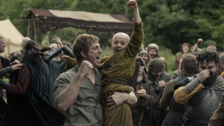 Dunk (Peter Claffey) and Egg (Dexter Sol Ansell) cheer in a scene from "A Knight of the Seven Kingdoms"
