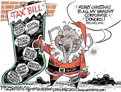Political cartoon U.S. tax cuts wealthy Christmas