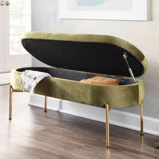 Living spaces green velvet bench with metallic gold legs