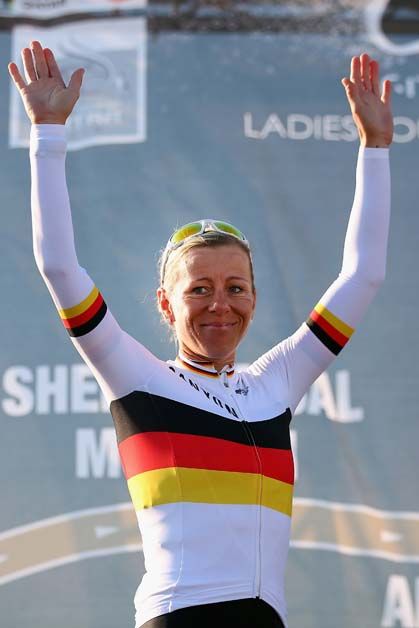 Trixi Worrack steps onto the podium