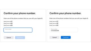 Steps for how to reset your Apple or iCloud password, enter a phone number attached to your Apple ID, then choose Continue