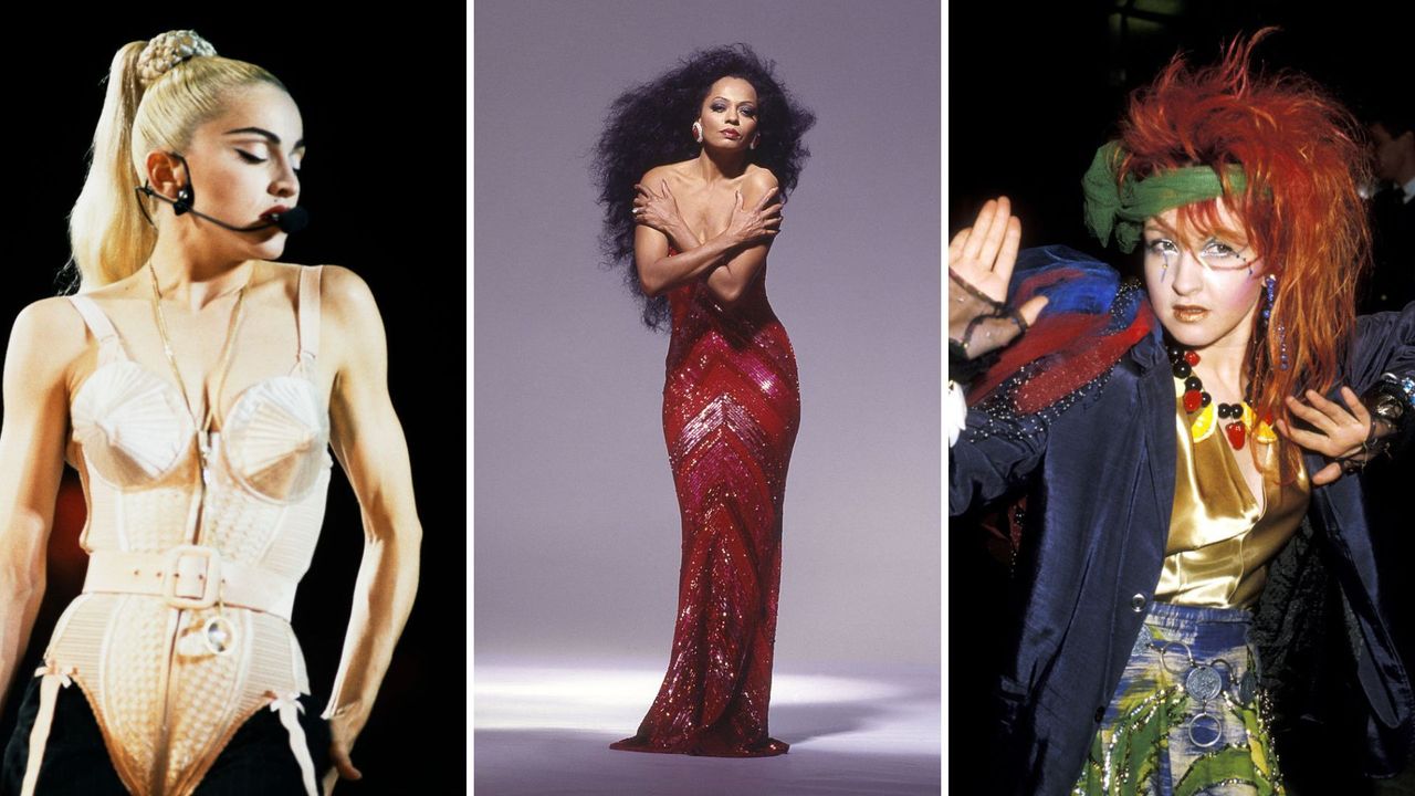 Celebrities who birthed an iconic look, from left to right: Madonna, Diana Ross and Cyndi Lauper