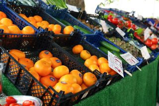 A photo of a fruit market stall taken on the Panasonic Lumix S9