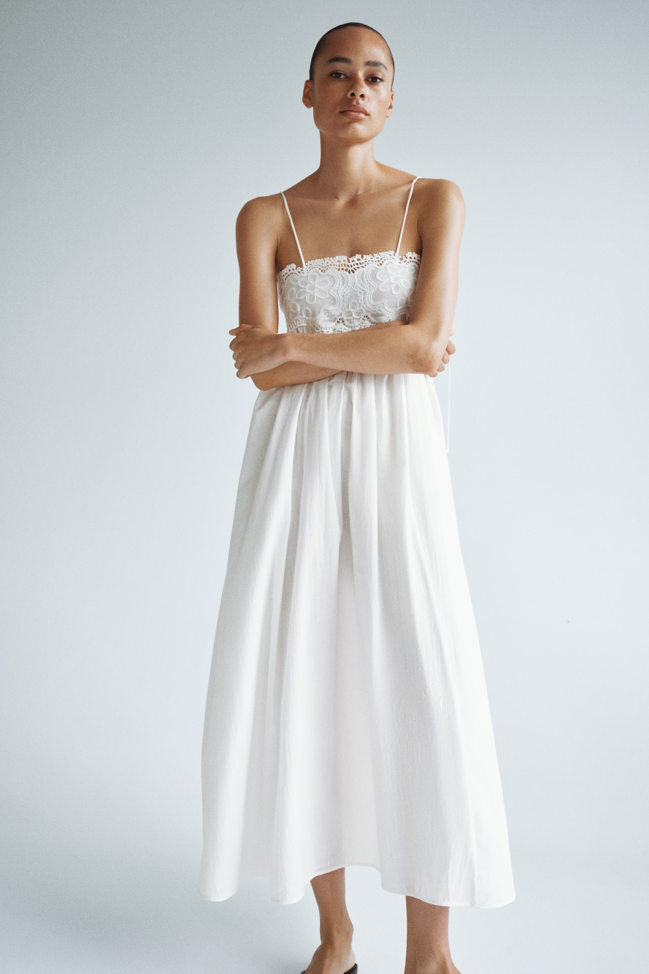 Embroidery-Detail Tie-Strap Dress