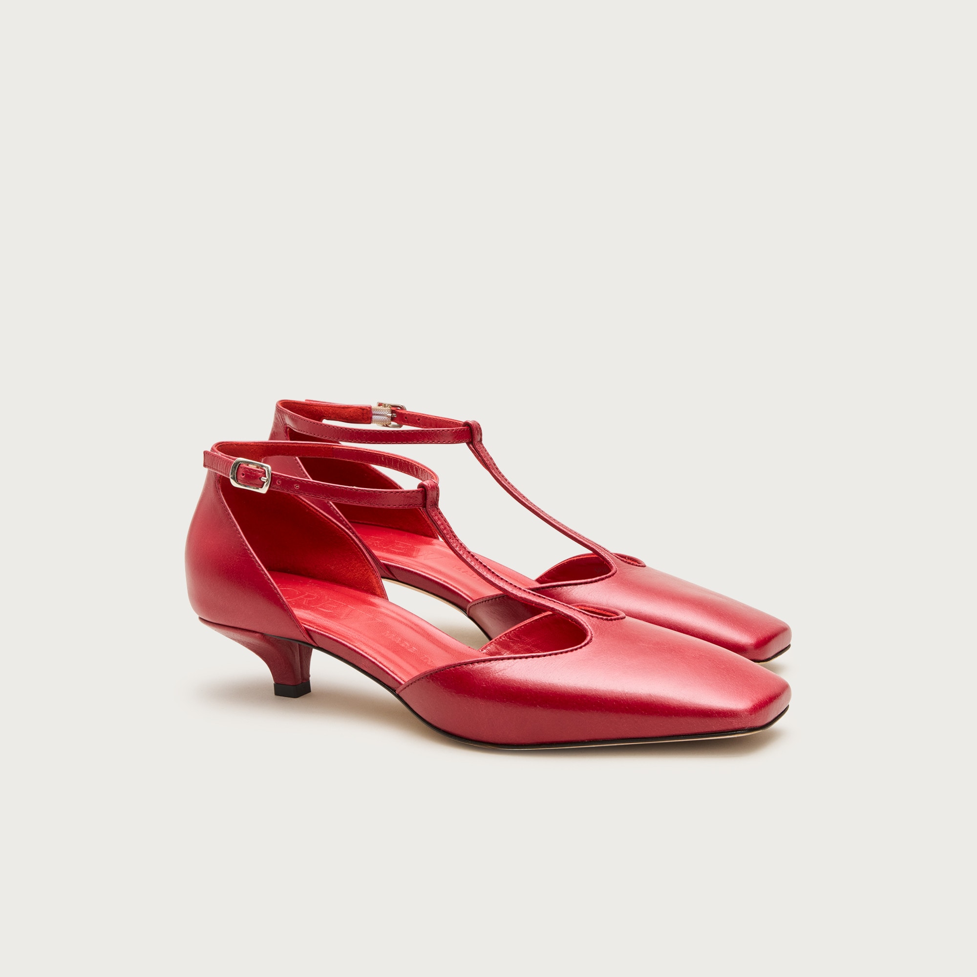 Made-In-Italy T-Strap Heels in Leather