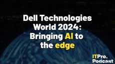 The words ‘Dell Technologies World 2024: Bringing AI to the edge’ overlaid on a lightly-blurred image of the sphere in Las Vegas showing a Dell AI logo. Decorative: the words ‘AI’ and ‘edge’ are in yellow, while the other words are in white. The ITPro podcast logo is in the bottom right corner.
